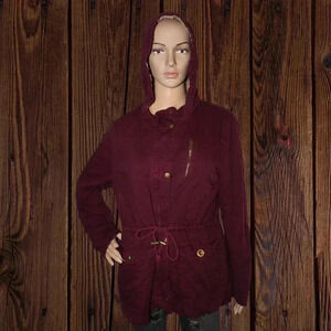 L C’Esttoi Burgundy Sherpa Lined Jacket